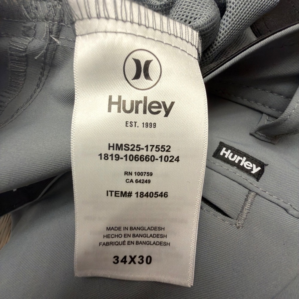 Hurley Mens Gray Performance Chino Pants 34x30 Straight Leg Golf Zip Pocket - Picture 4 of 9